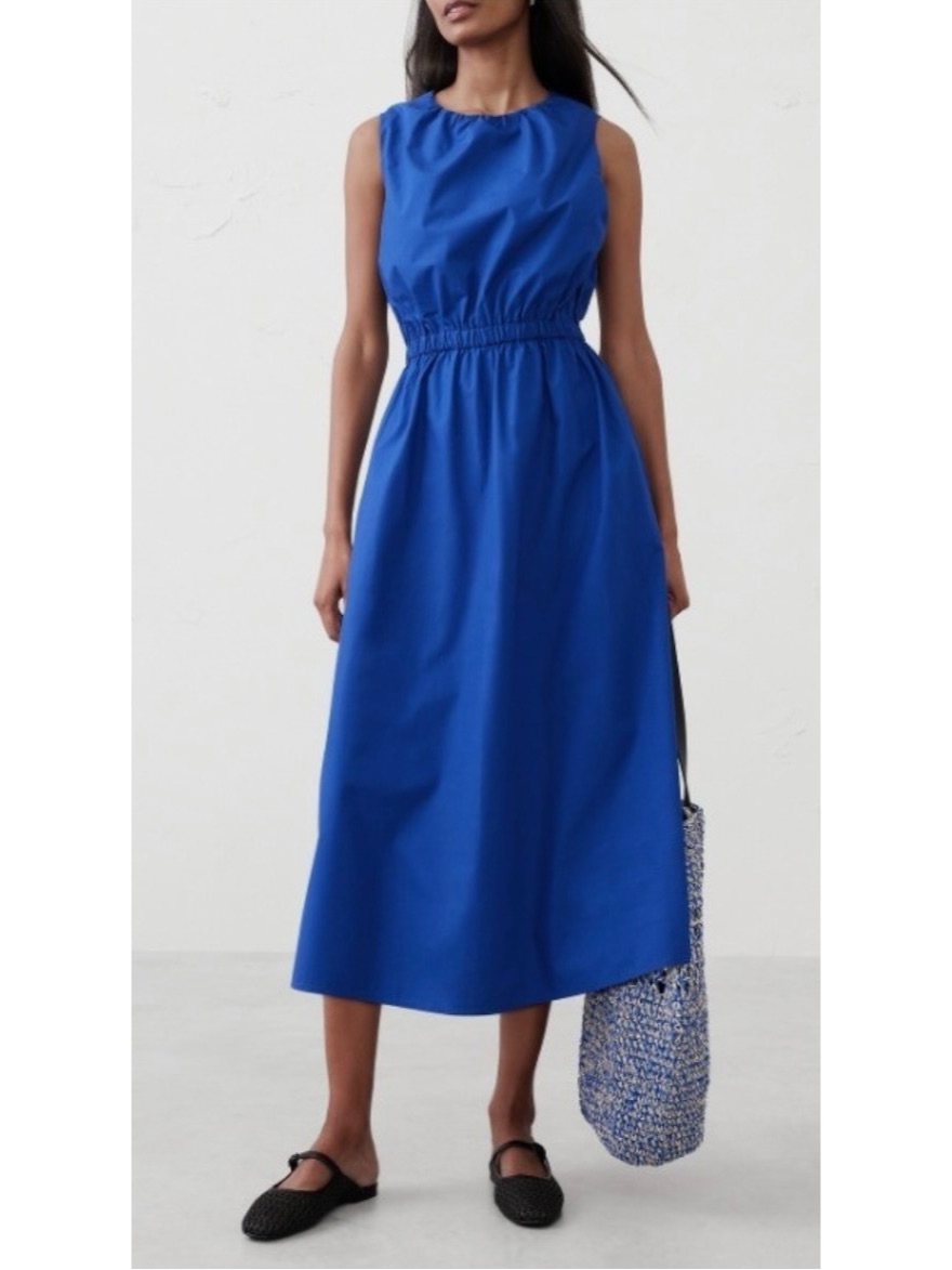 Banana Republic Factory Gathered Elastic-Waist Midi Dress In Cape Blue Size L